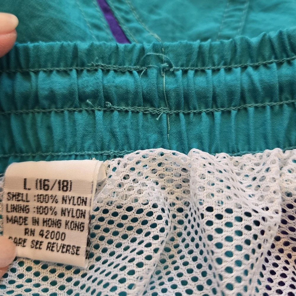 Vintage 1990s Radical Reef Teal and Purple Volleyball Swim Trunks